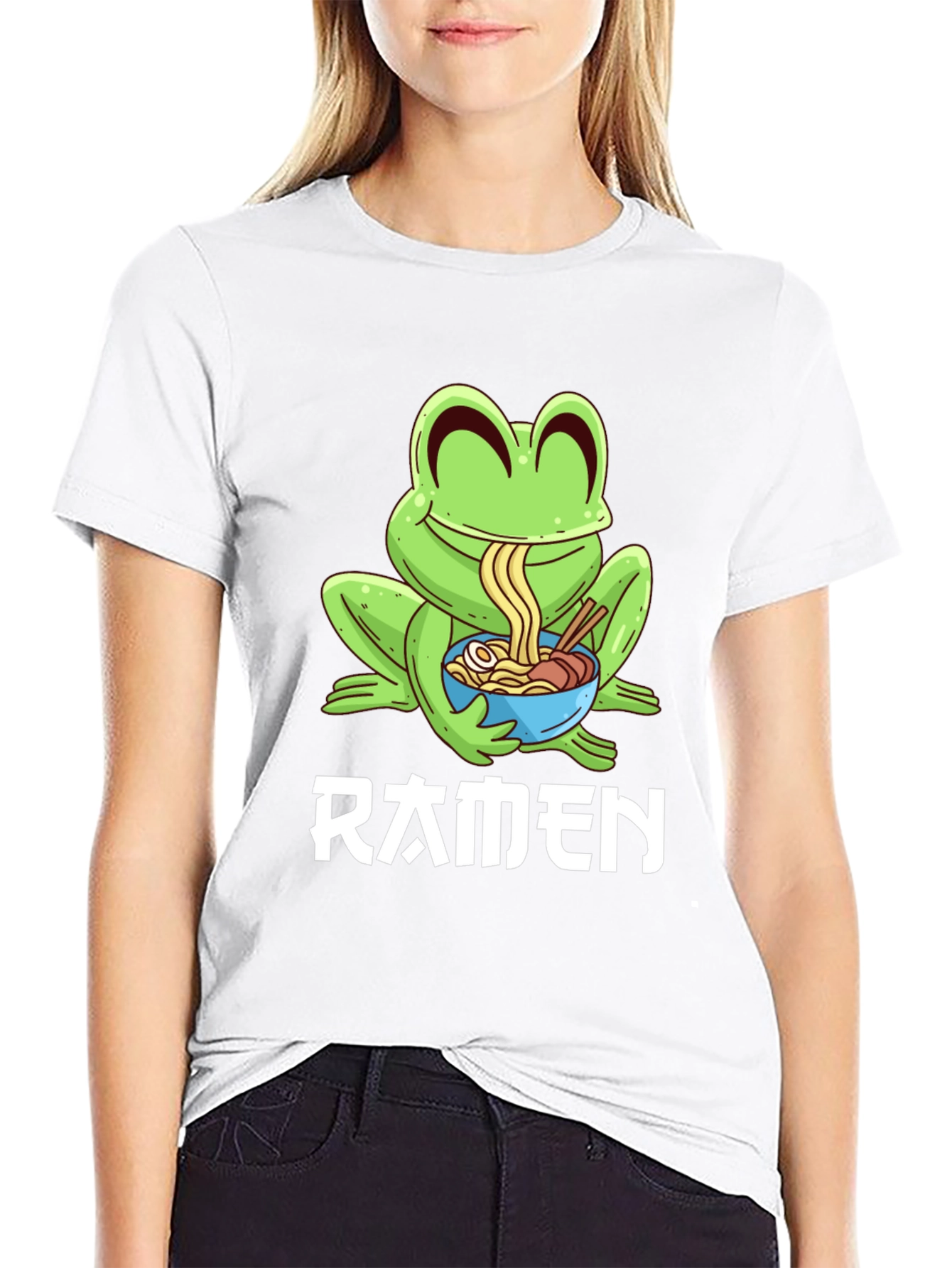 Frog Ramen T-Shirt - Black Cartoon Graphic Tee