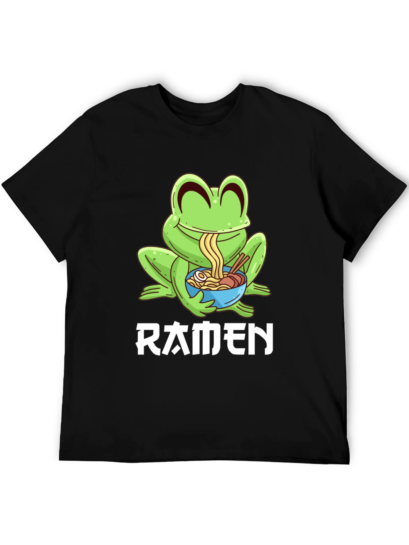 Frog Ramen T-Shirt - Black Cartoon Graphic Tee