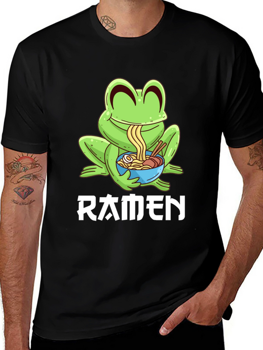 Frog Ramen T-Shirt - Black Cartoon Graphic Tee
