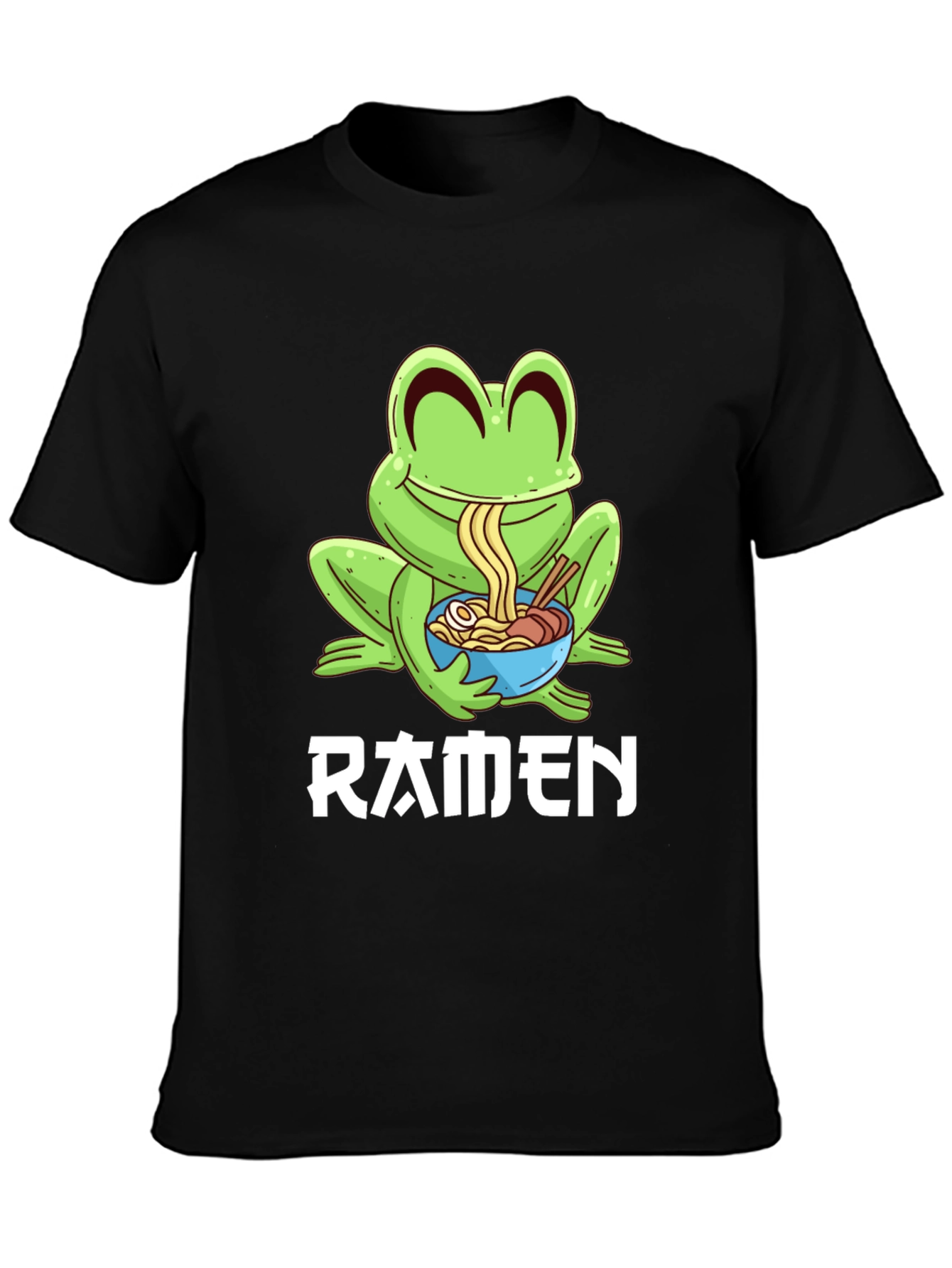 Frog Ramen T-Shirt - Black Cartoon Graphic Tee