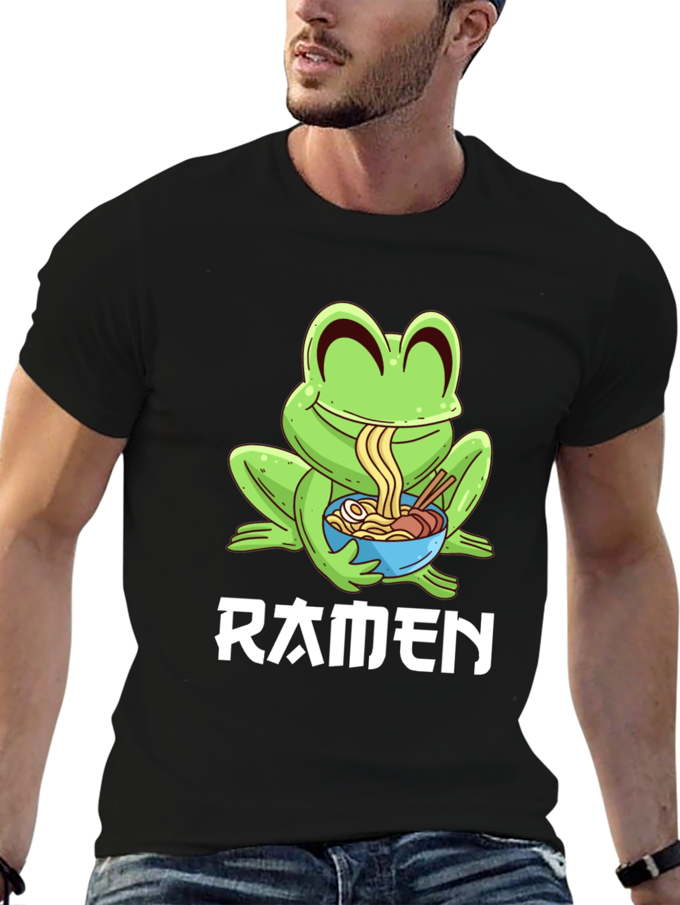 Frog Ramen T-Shirt - Black Cartoon Graphic Tee