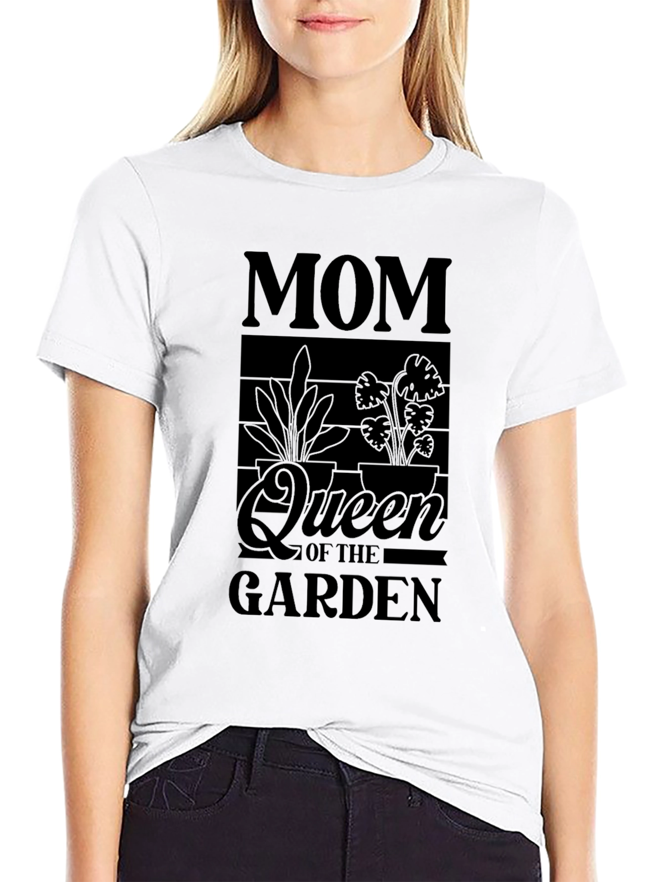 Mom Queen of the Garden Black Graphic T-Shirt