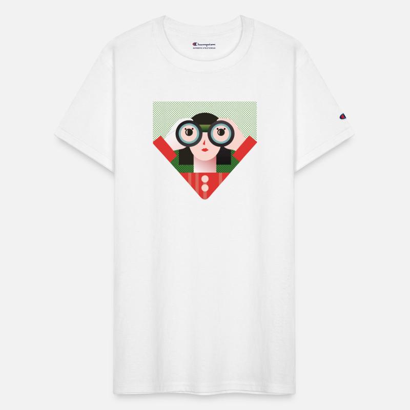 a designer with binoculars is looking for a client