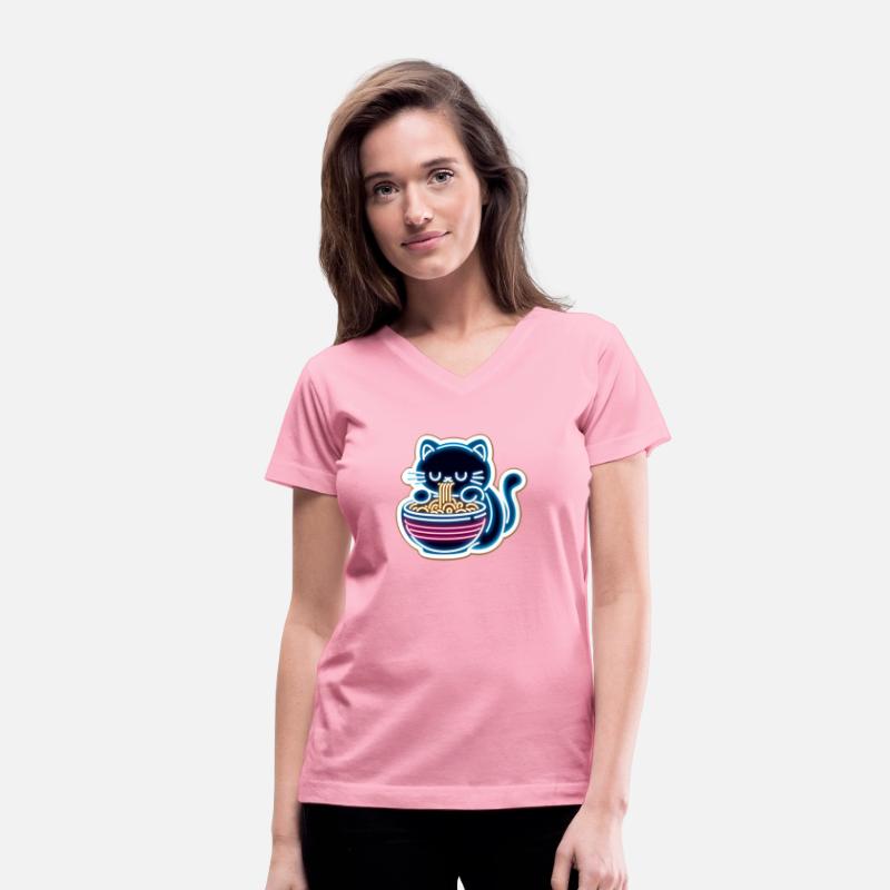 a neon sign of a cat eating noodles in a bowl