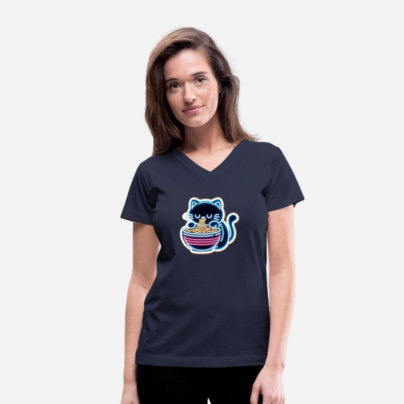 a neon sign of a cat eating noodles in a bowl