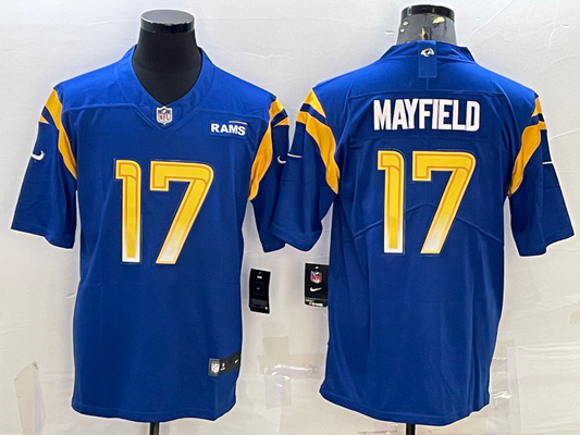 Men's Los Angeles Rams Baker Mayfield #17 Blue Game Jerseys