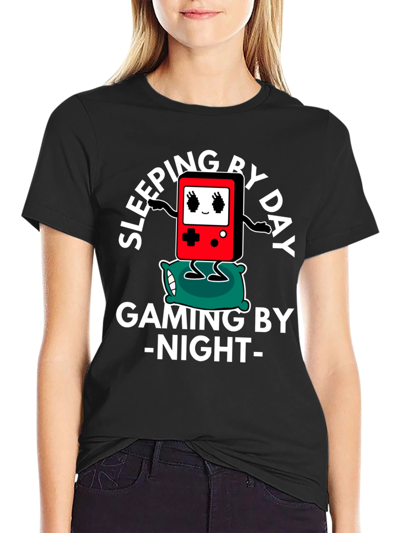 Gamer T-Shirt Sleeping by Day Gaming by Night Black