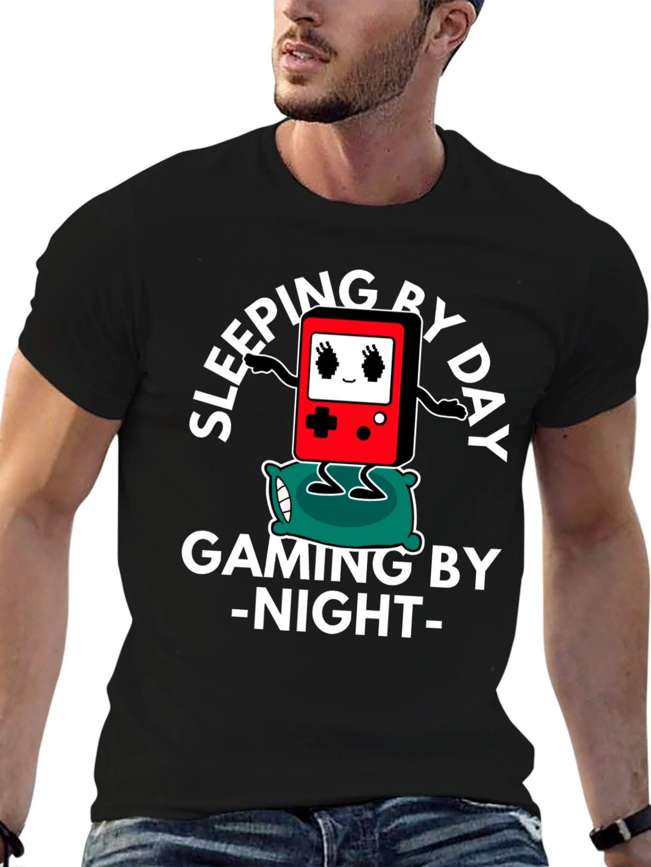 Gamer T-Shirt Sleeping by Day Gaming by Night Black
