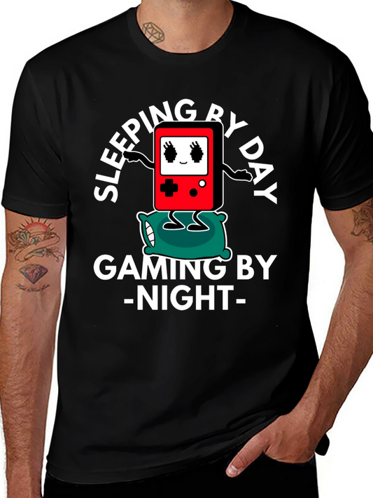 Gamer T-Shirt Sleeping by Day Gaming by Night Black