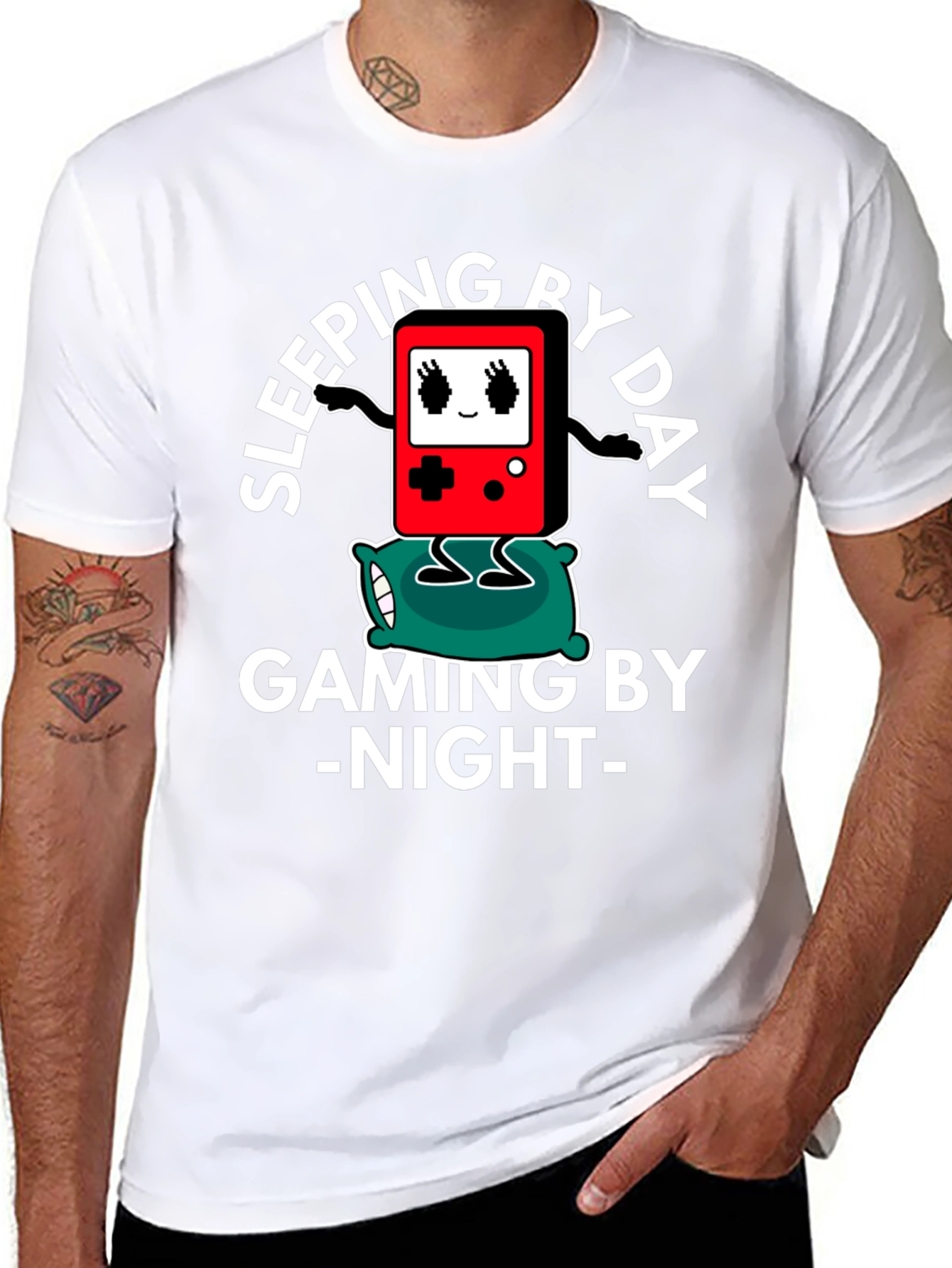 Gamer T-Shirt Sleeping by Day Gaming by Night Black