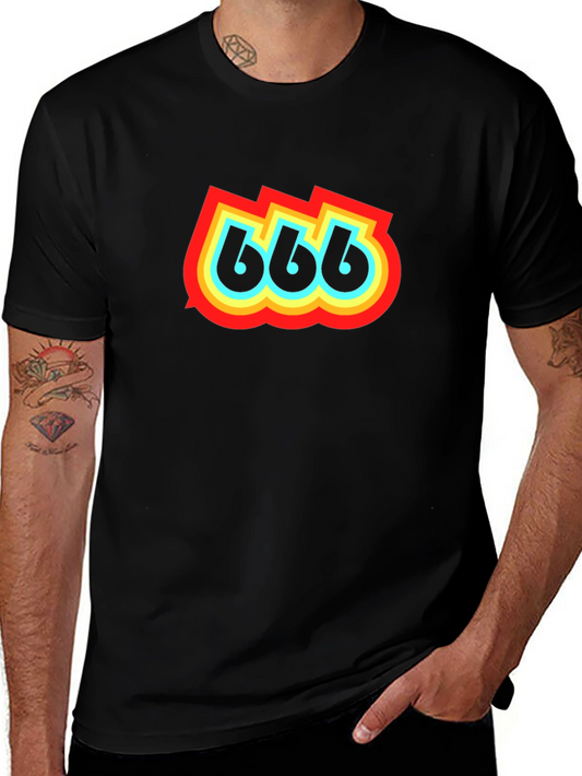 Retro 666 Graphic Print Black T-Shirt