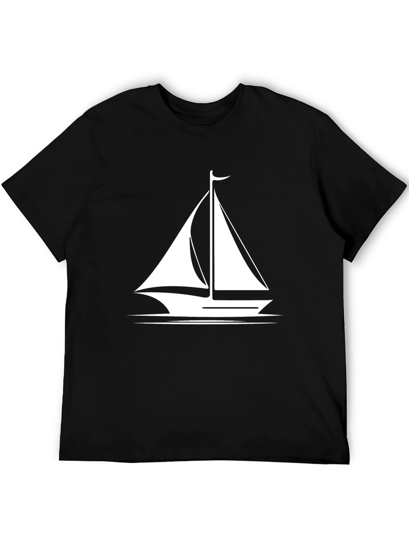 Sailboat Graphic Tee - Black Cotton T-Shirt