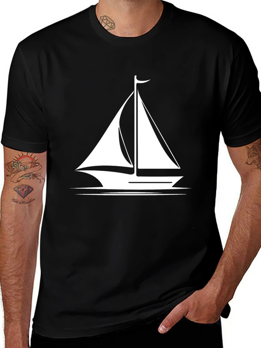 Sailboat Graphic Tee - Black Cotton T-Shirt