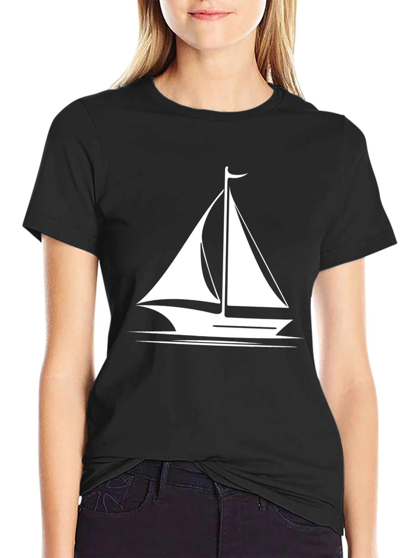 Sailboat Graphic Tee - Black Cotton T-Shirt