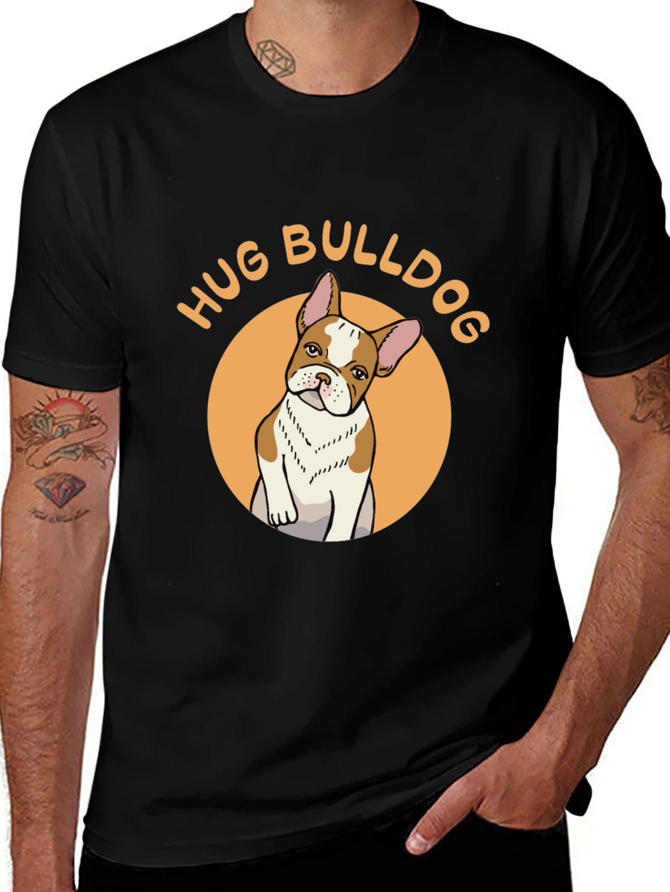 Hug Bulldog Graphic Tee - Cute Dog Lover Shirt