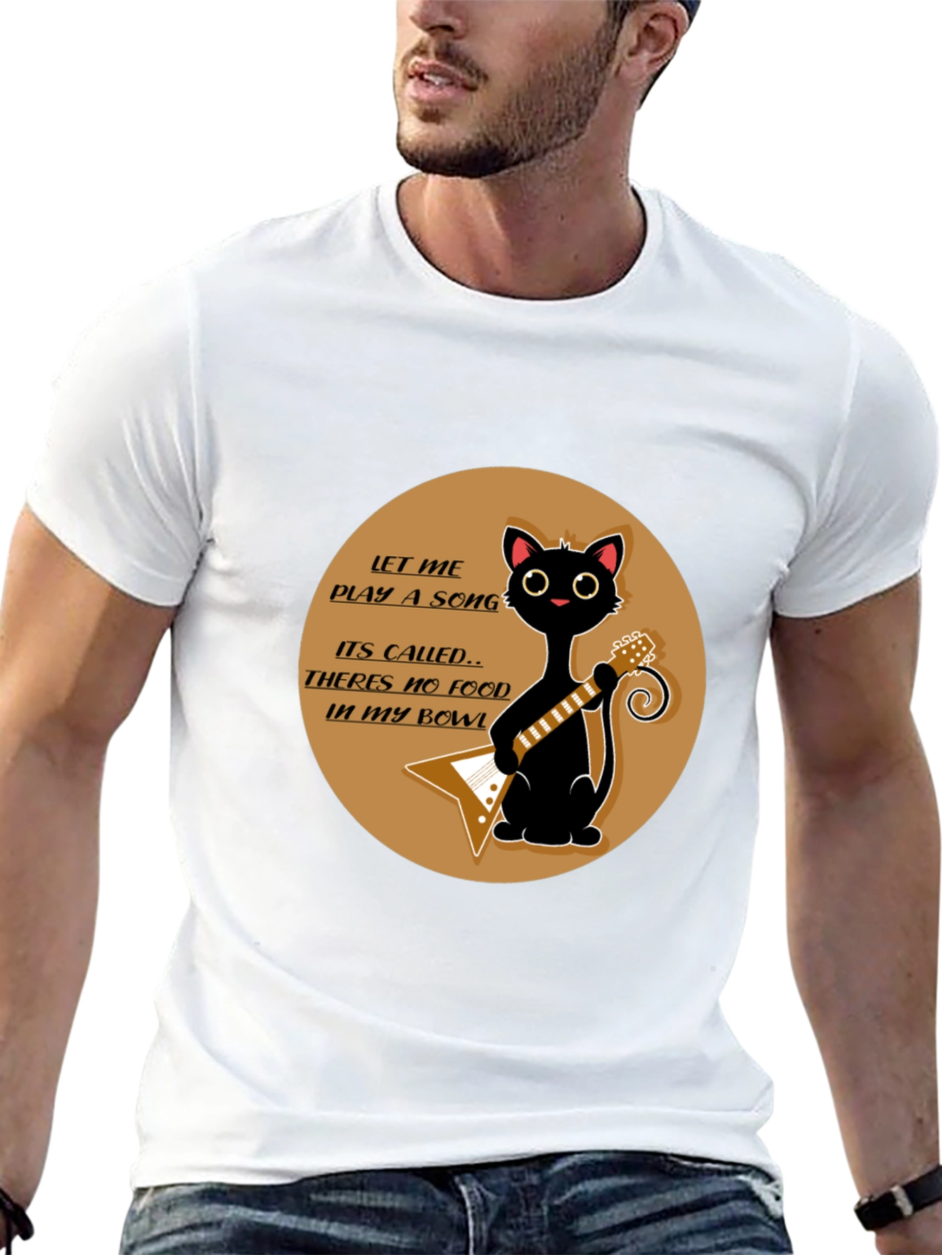 Cat Guitarist T-Shirt - No Food in My Bowl!