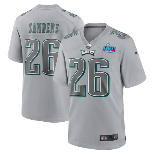 Men's Philadelphia Eagles Miles Sanders #26 Gray Super Bowl LVII Patch Atmosphere Fashion Game Jerseys