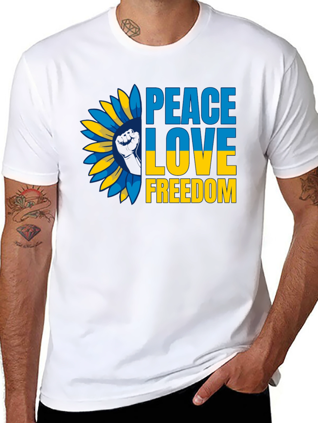 Ukraine Peace Love Freedom T-Shirt Sunflower Design