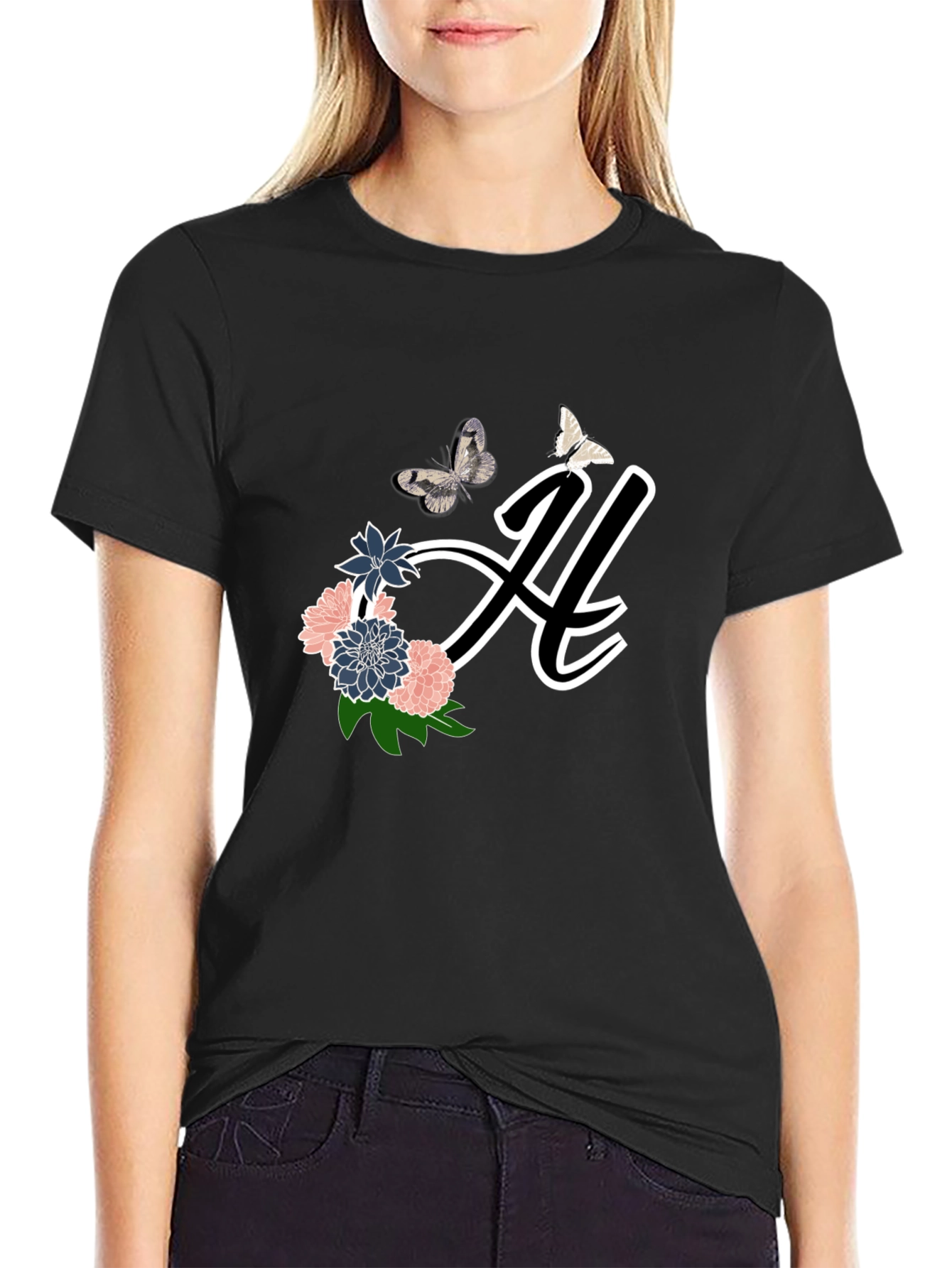Floral Butterfly Initial T-Shirt