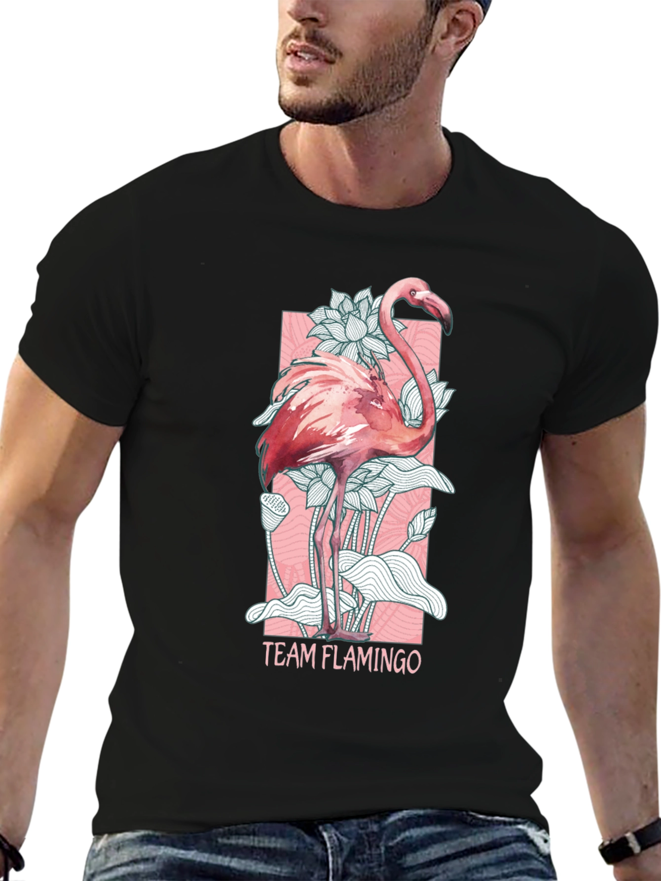 Team Flamingo Graphic Tee - Black Cotton Blend