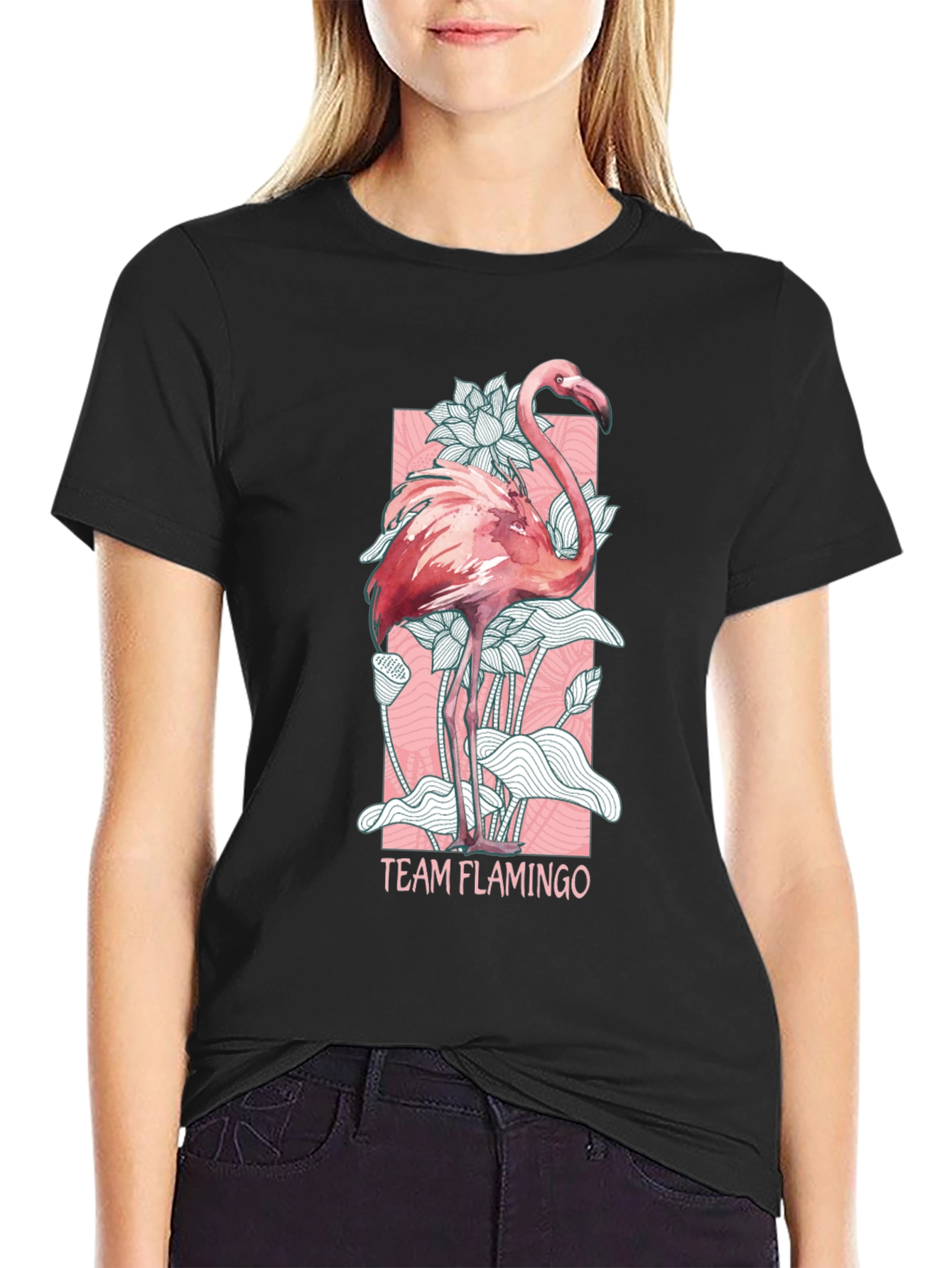 Team Flamingo Graphic Tee - Black Cotton Blend