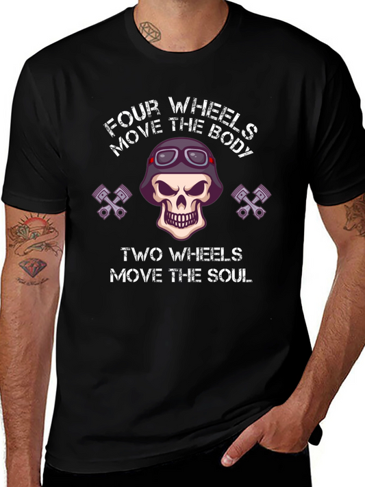 Skull Motorcycle T-Shirt: Wheels Move Body & Soul Graphic Tee