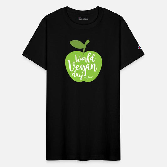 Apple with the inscription world vegan day.