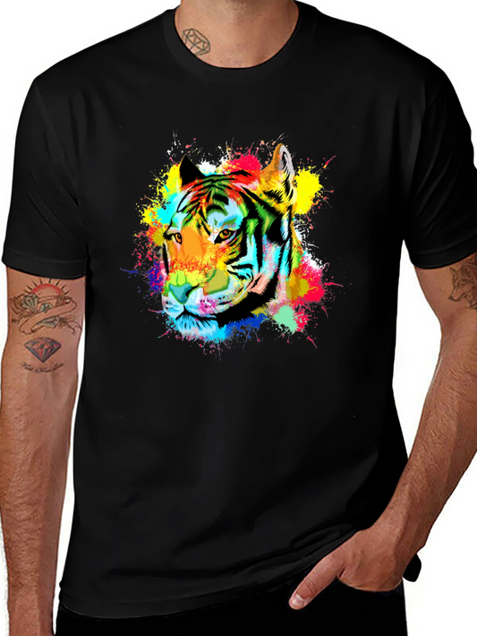 Vibrant Tiger Graphic Tee - Black Cotton Blend