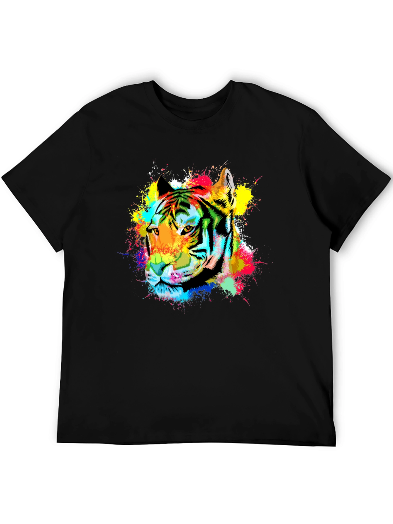 Vibrant Tiger Graphic Tee - Black Cotton Blend