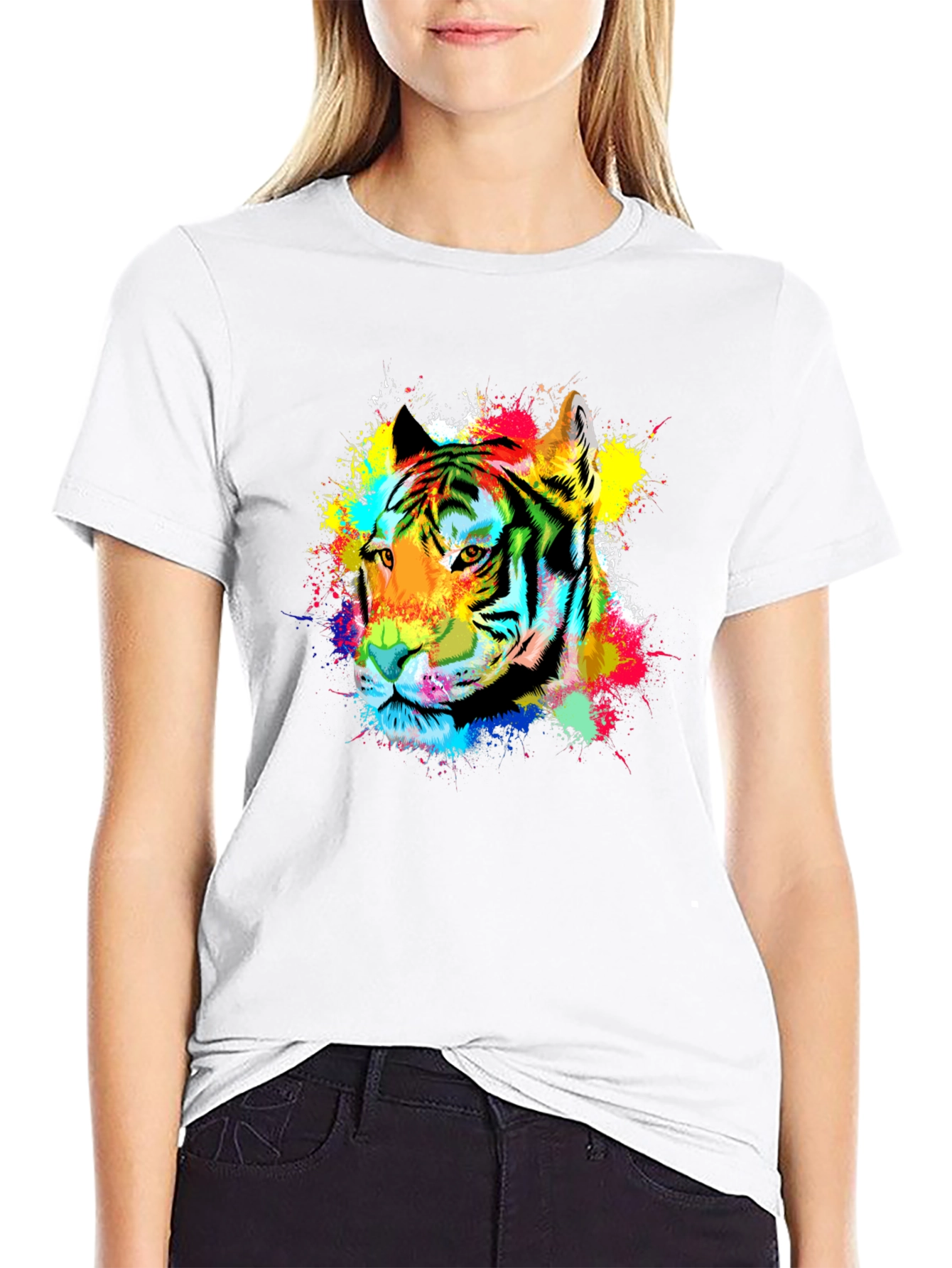 Vibrant Tiger Graphic Tee - Black Cotton Blend