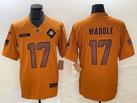 Men's Miami Dolphins Jaylen Waddle #17 Brown 2023 Salute To Service Limited Jerseys
