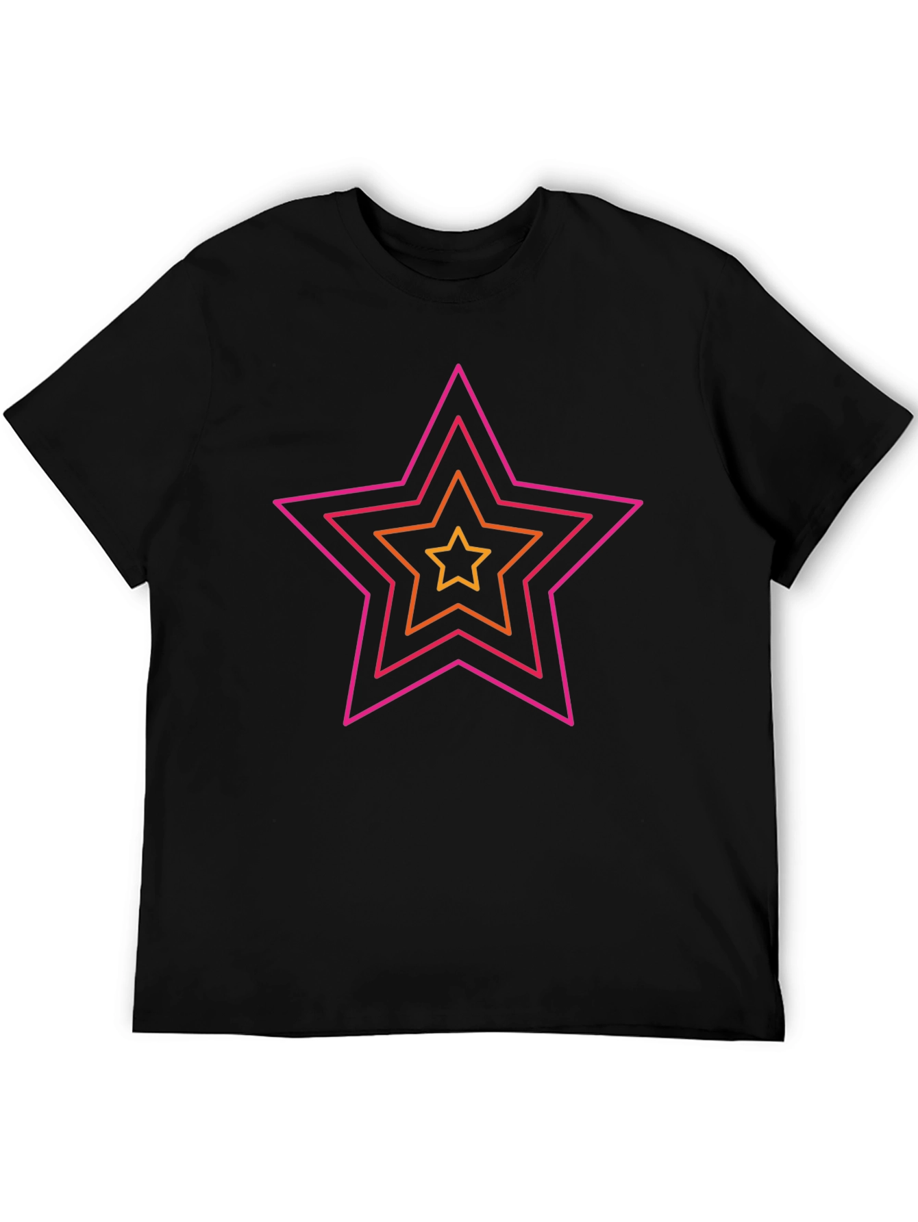 Retro Star Graphic Tee - Black Cotton Casual Shirt
