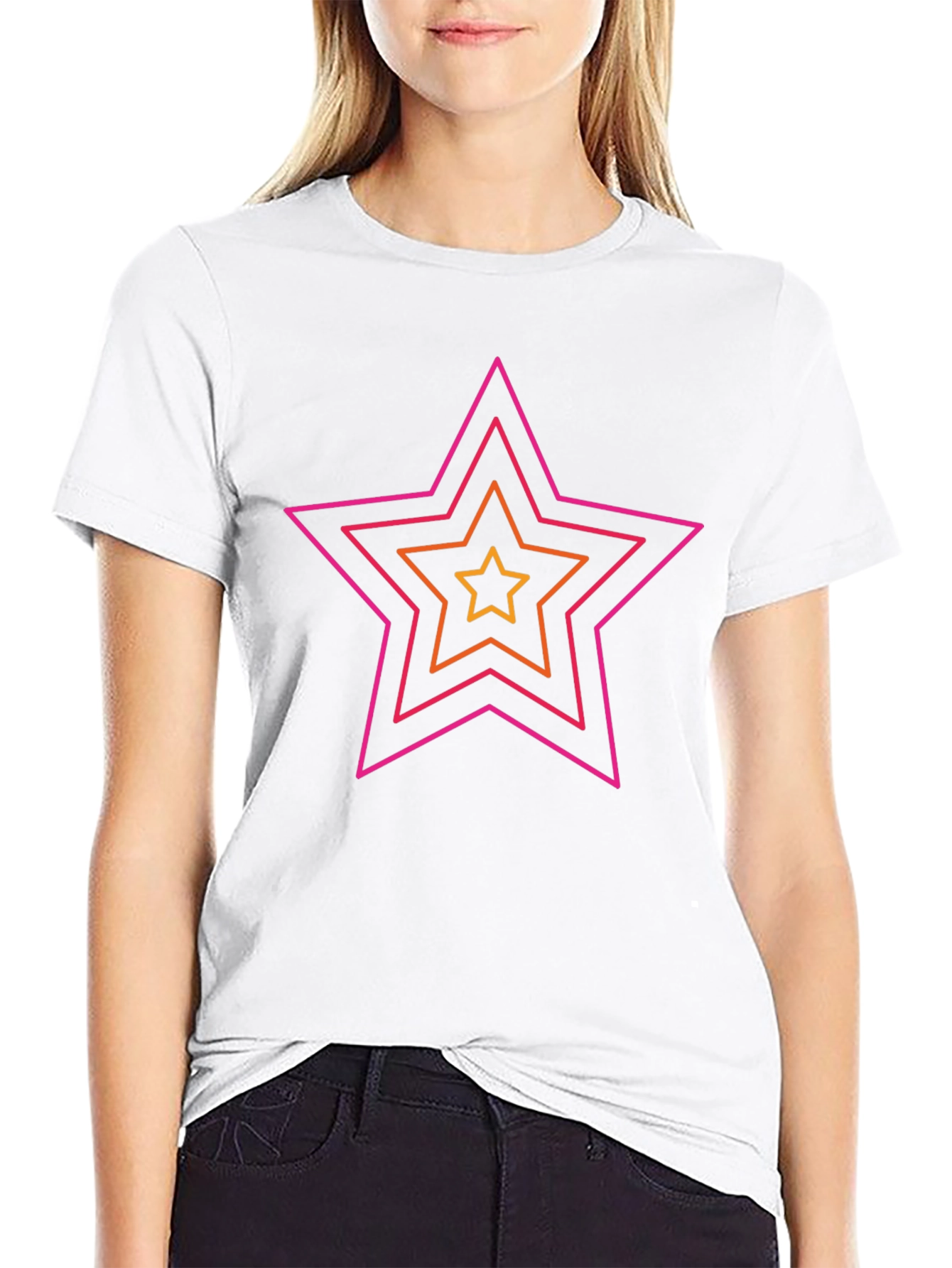 Retro Star Graphic Tee - Black Cotton Casual Shirt