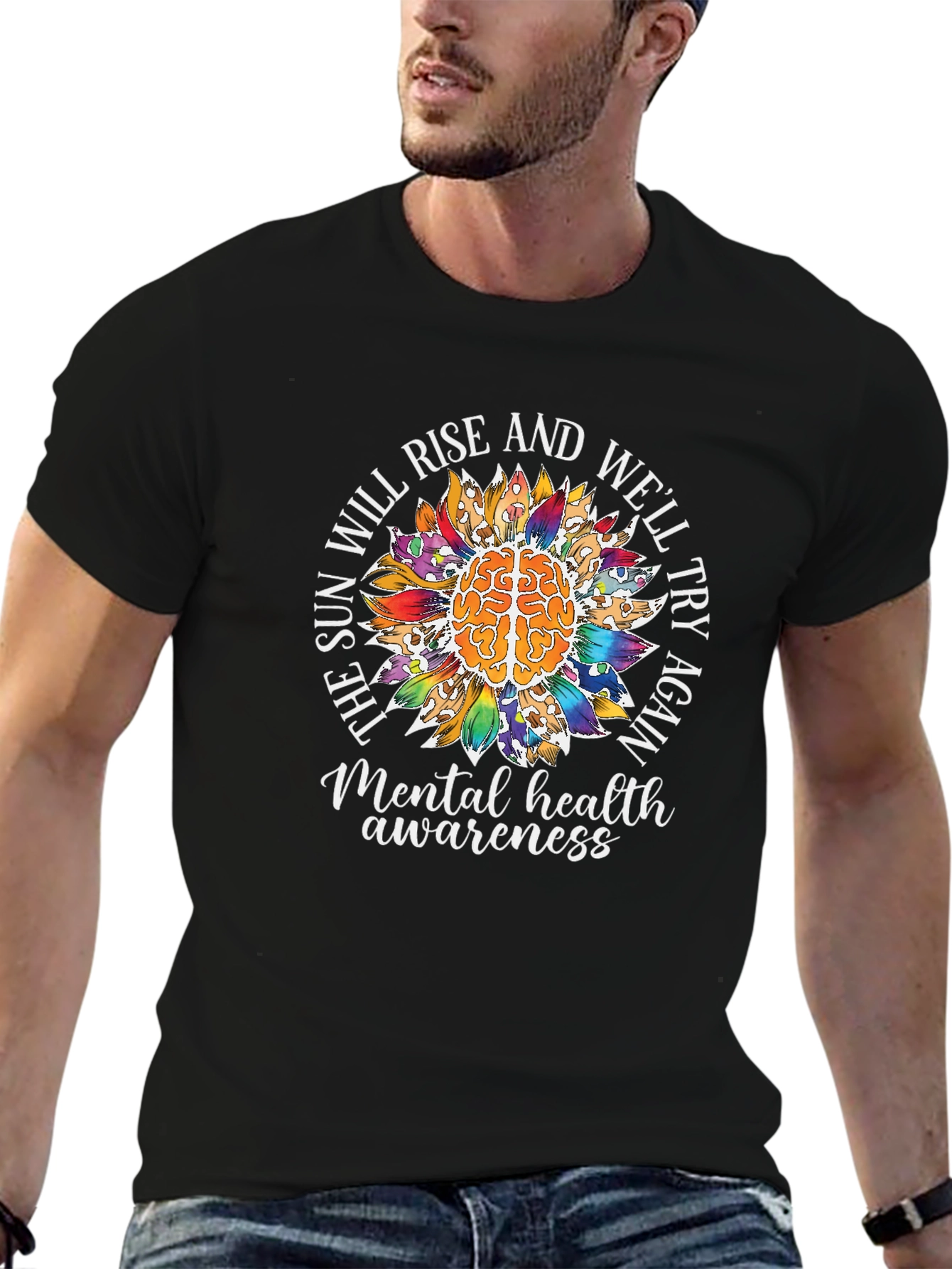 Mental Health Awareness T-Shirt Sunflower Brain Tee