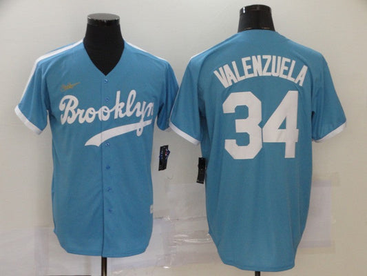 Men's Los Angeles Dodgers Fernando Valenzuela #34 Light Blue Replica Baseball Jerseys