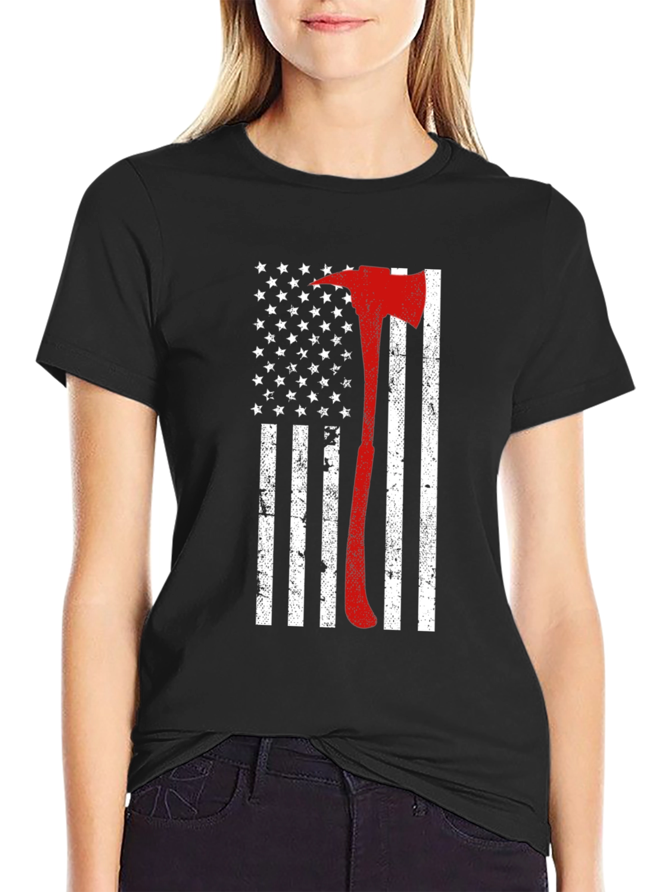 Firefighter Axe USA Flag T-Shirt