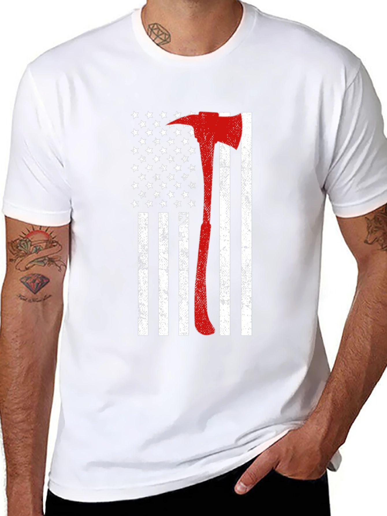 Firefighter Axe USA Flag T-Shirt