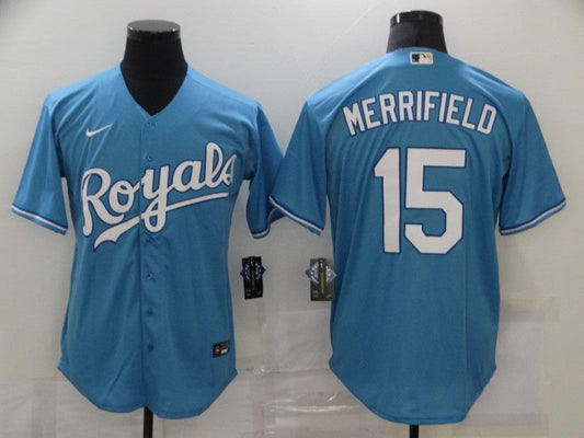 Men's Kansas City Royals Whit Merrifield #15 Blue Replica Baseball Jerseys