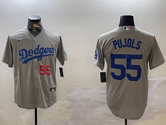 Men's Los Angeles Dodgers Albert Pujols #55 Gray Replica Baseball Jerseys