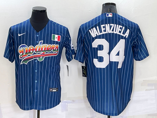 Men's Los Angeles Dodgers Fernando Valenzuela #34 Blue Fashion Stitched Jerseys
