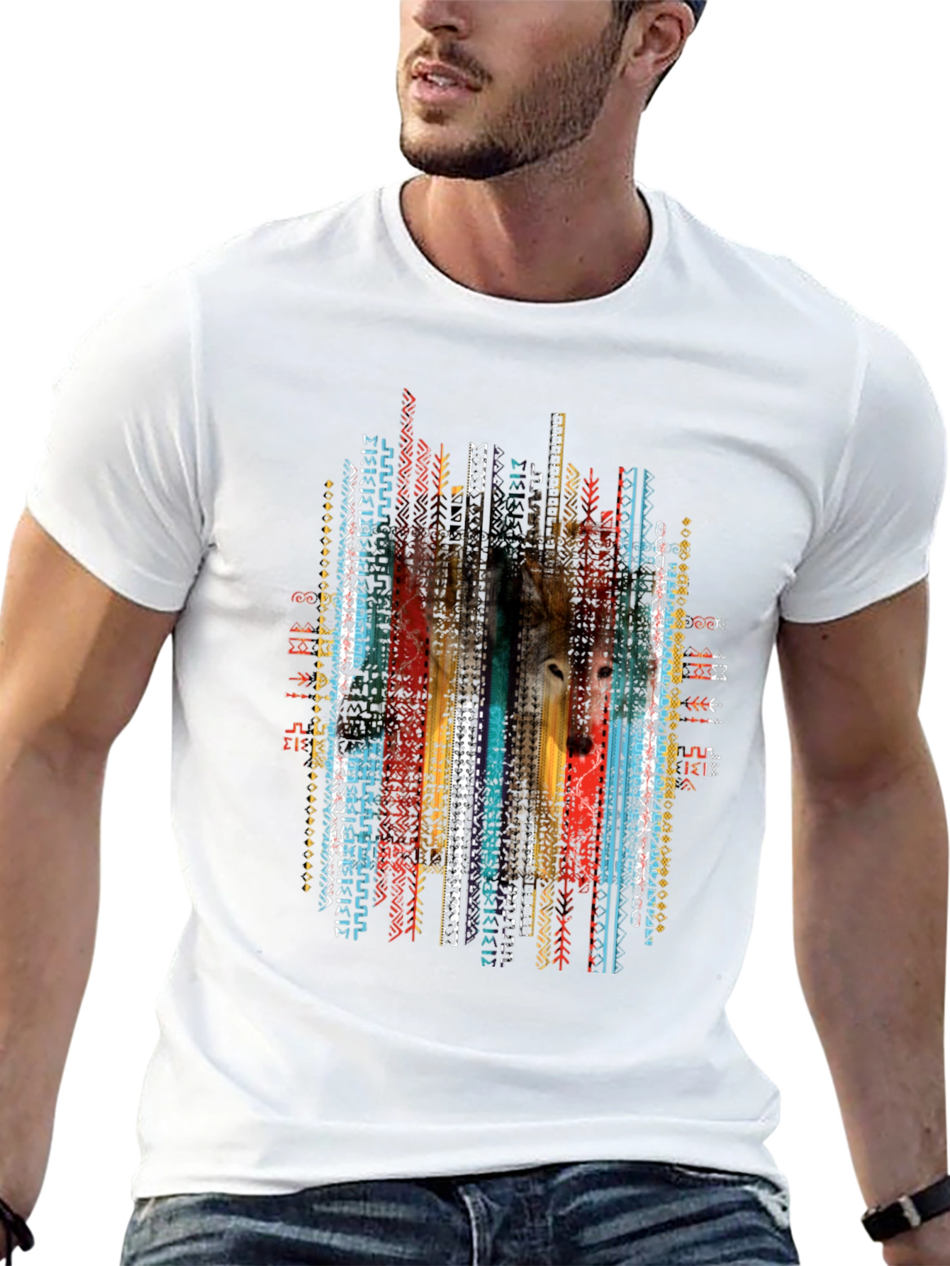 Wolf Aztec Print Tee - Stylish Graphic T-Shirt