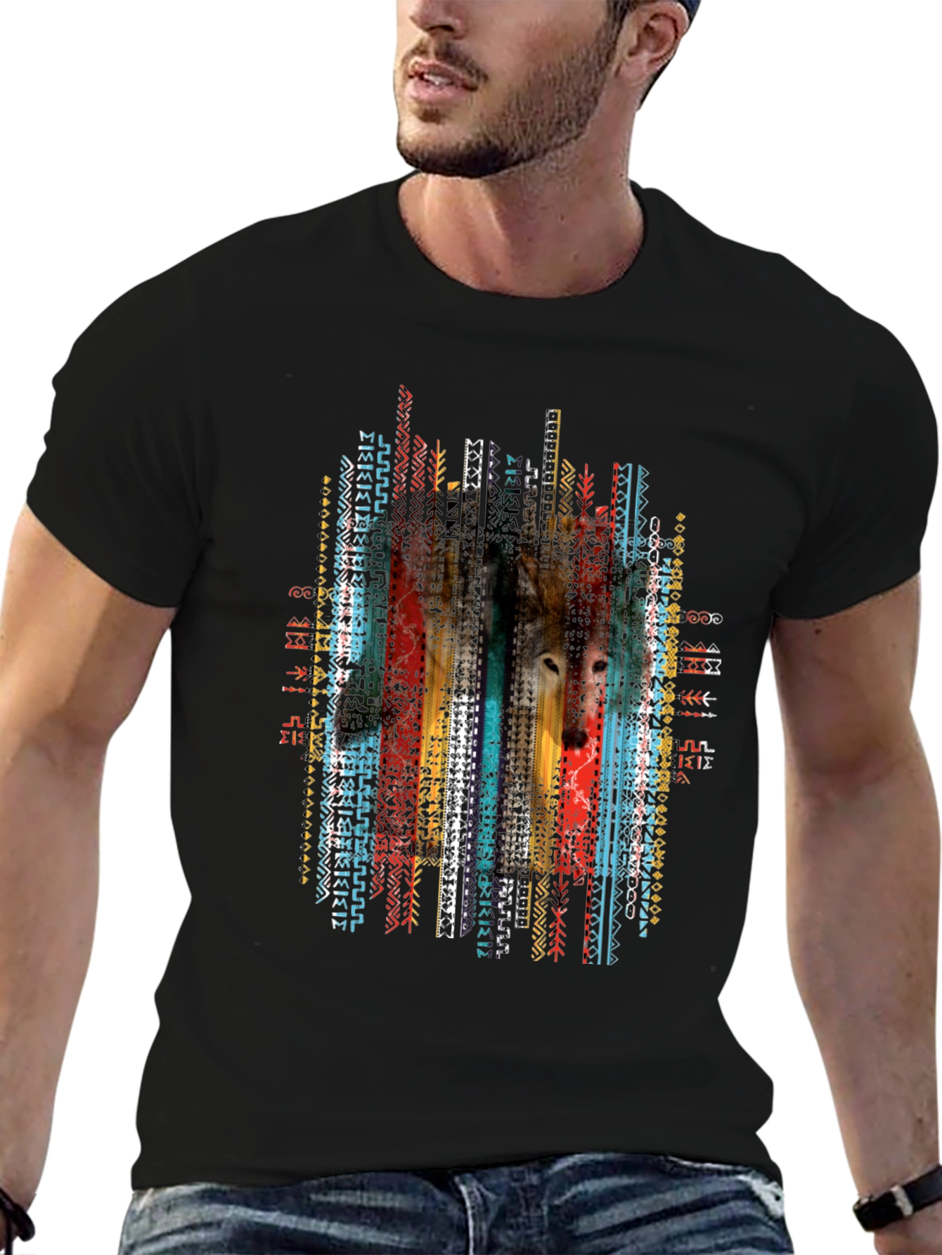 Wolf Aztec Print Tee - Stylish Graphic T-Shirt