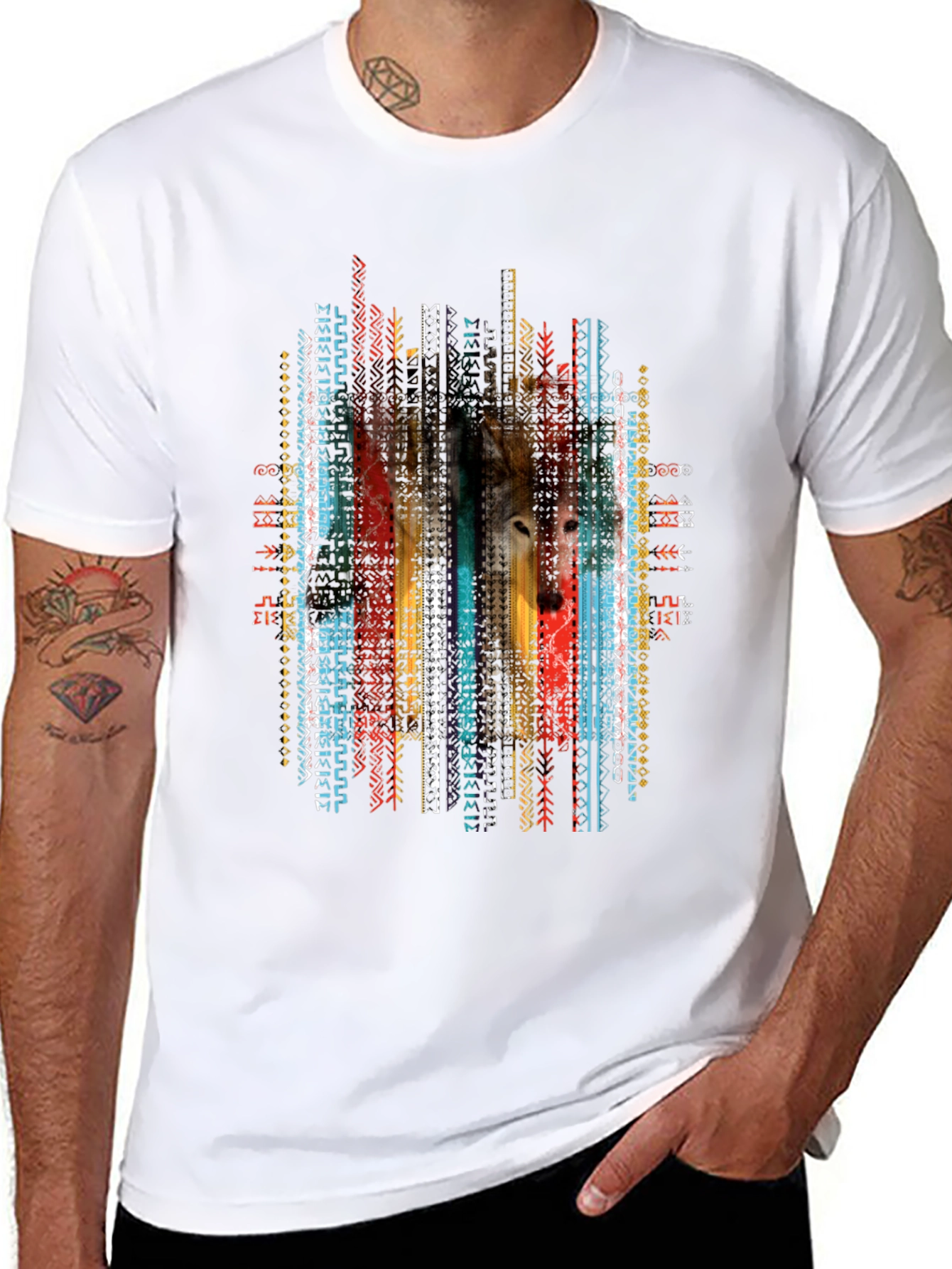 Wolf Aztec Print Tee - Stylish Graphic T-Shirt