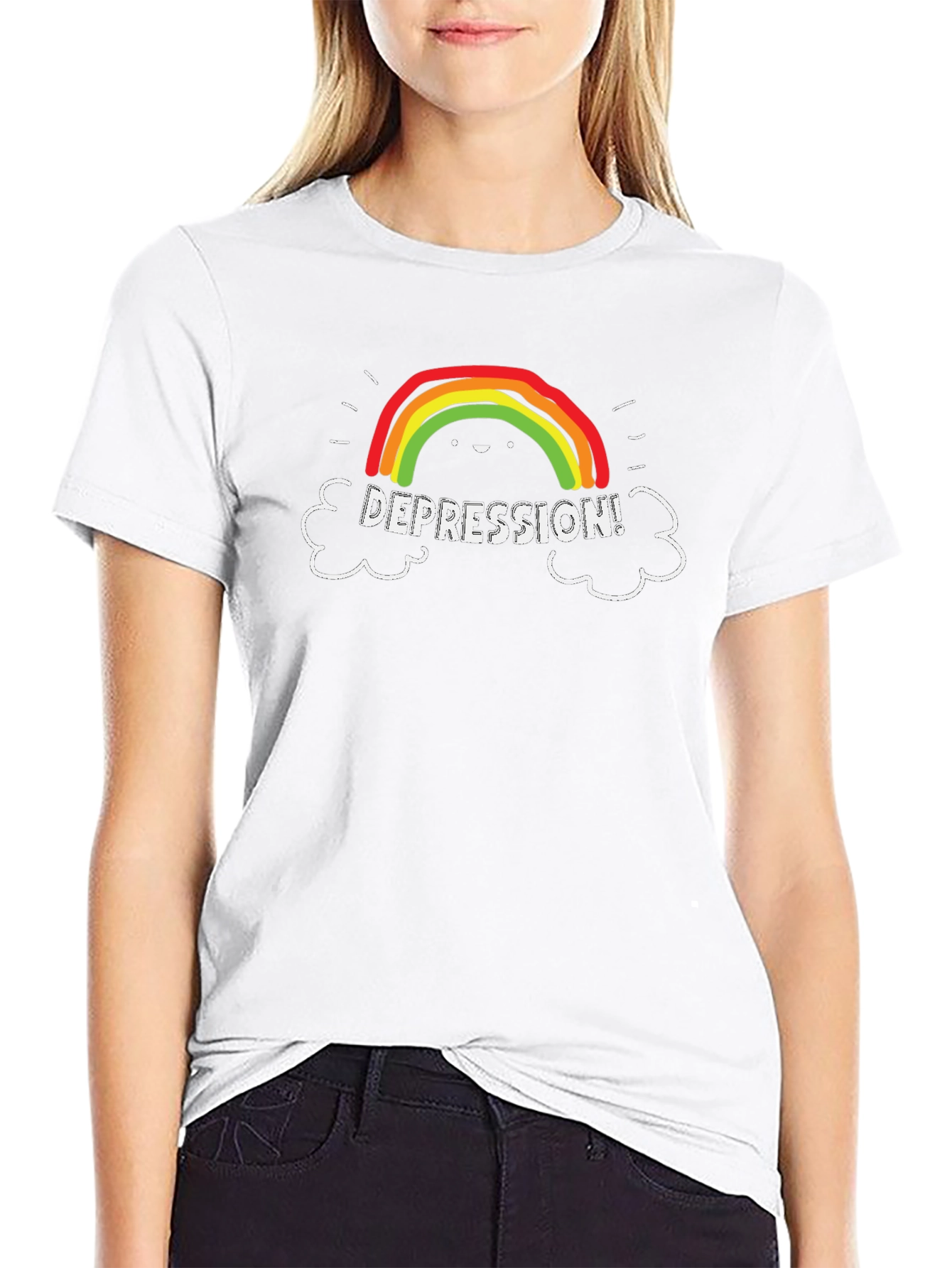 Depression Rainbow Graphic Tee - Black Casual T-Shirt
