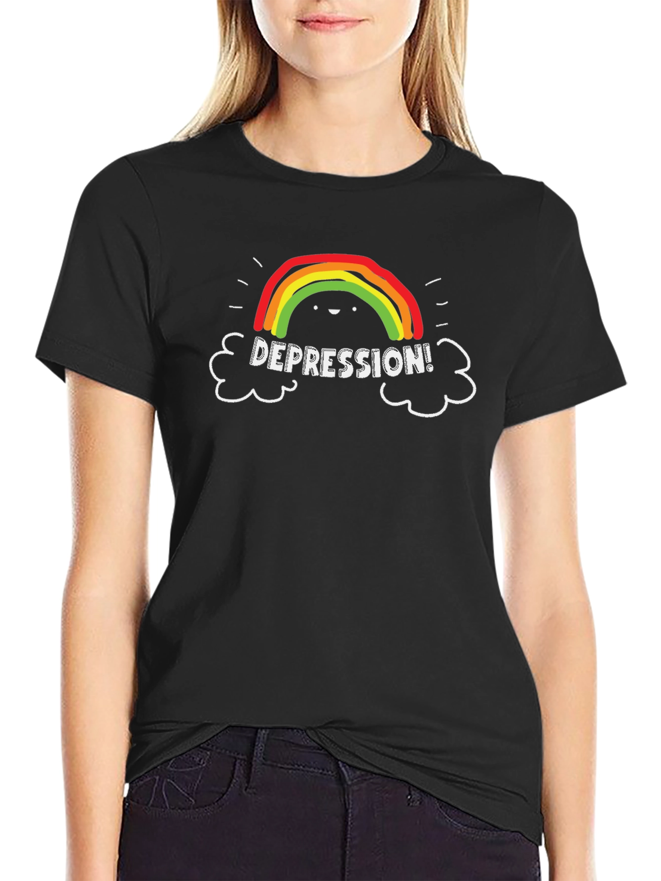 Depression Rainbow Graphic Tee - Black Casual T-Shirt