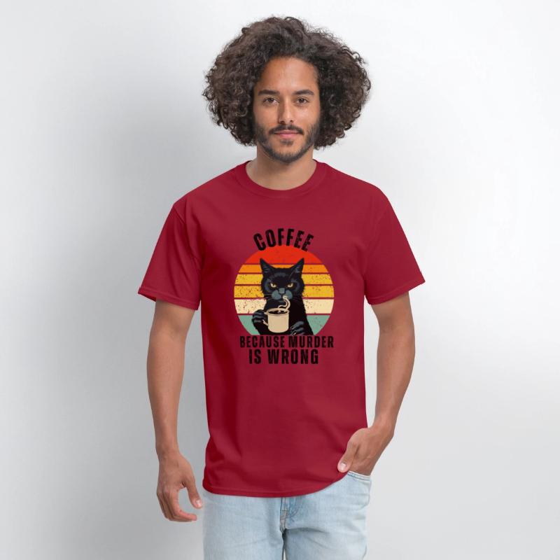 Black Cat Drinking Coffee Because Murder Is Wrong