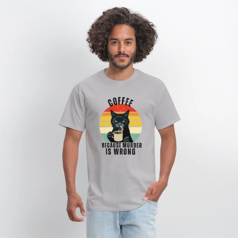 Black Cat Drinking Coffee Because Murder Is Wrong
