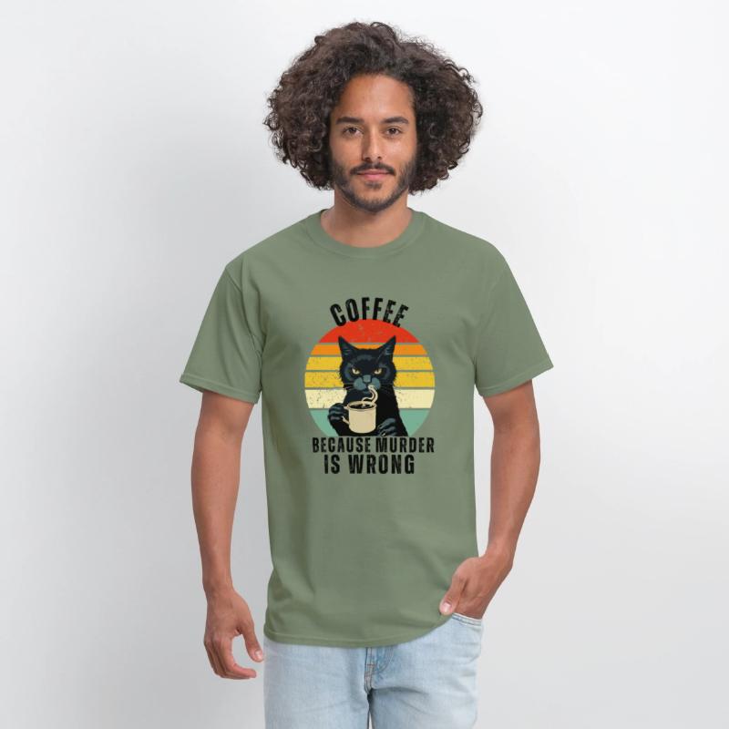 Black Cat Drinking Coffee Because Murder Is Wrong