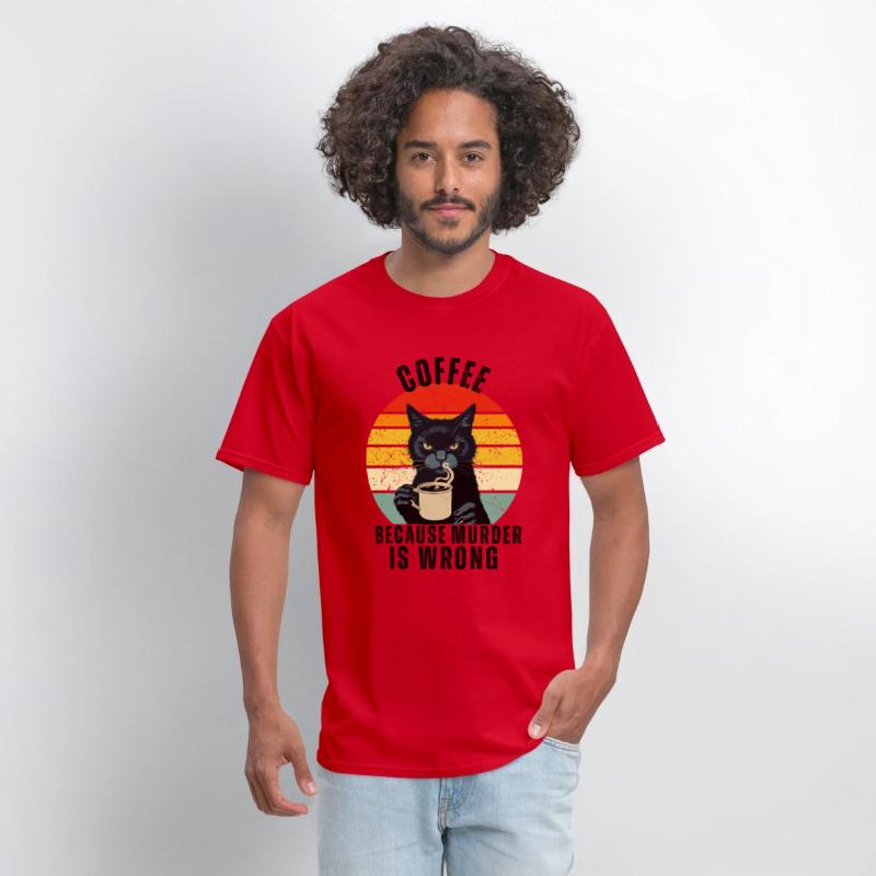 Black Cat Drinking Coffee Because Murder Is Wrong