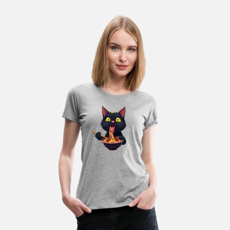 Black Cat Eating Ramen Noodles Japanese Food